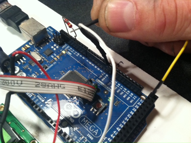 Photo showing triggering the interrupt and LED.