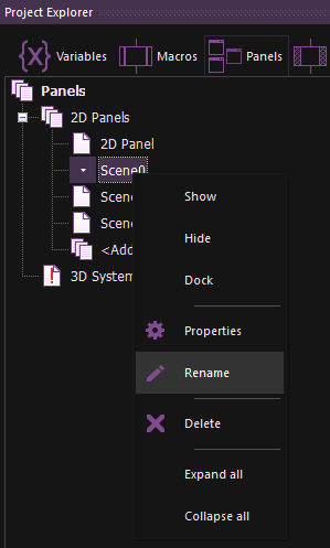 Renaming scene panel
